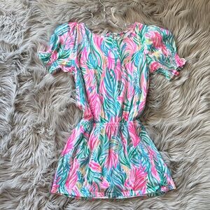 Kids Pink & Teal Tropical Leaf Dress with Shorts